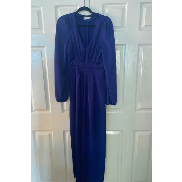 Kevan Jon Long Sleeved Colbalt Blue Dahlia Jumpsuit