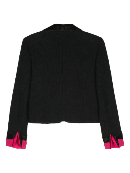 CHANEL Tweed Black Blazer Jacket with Pink Cuffs