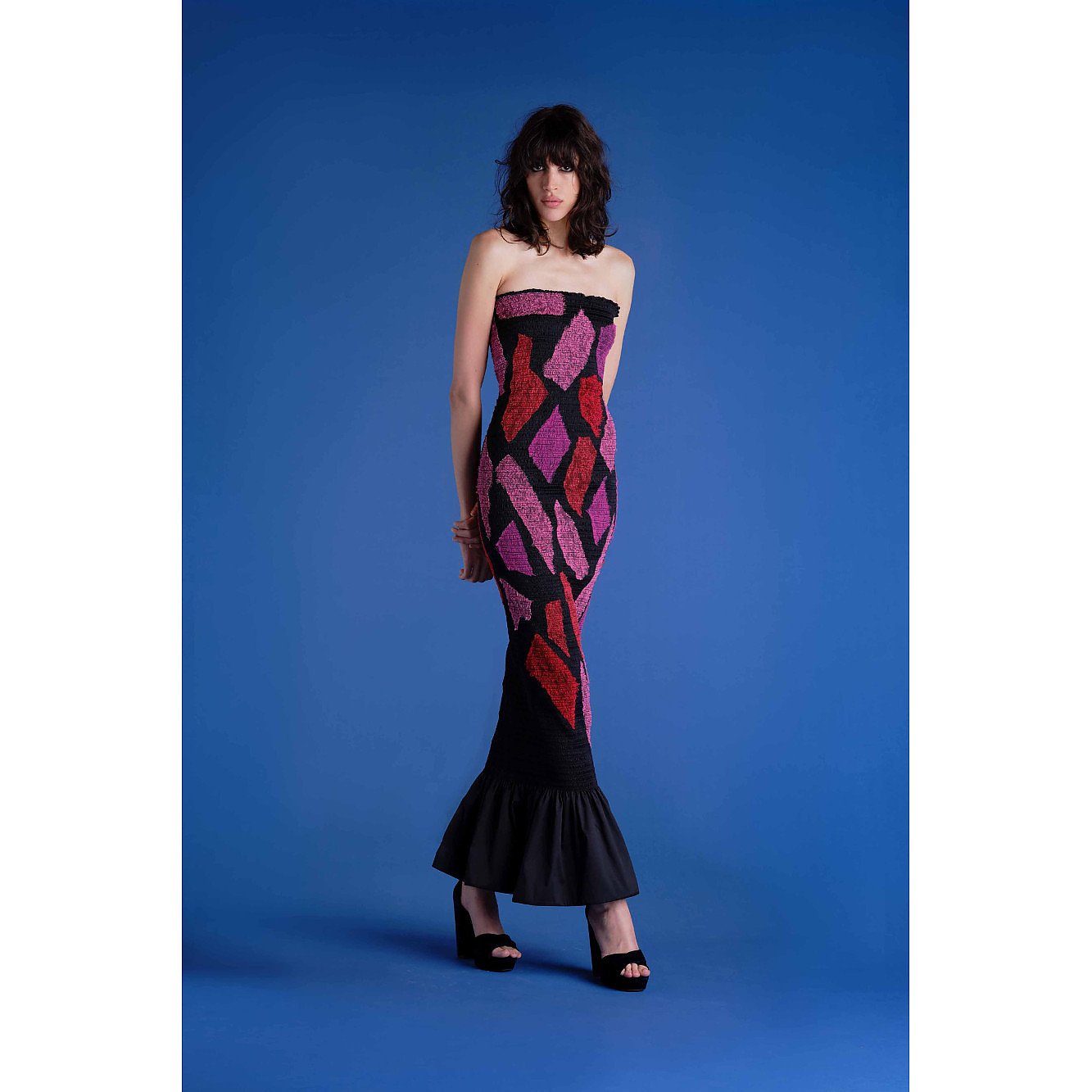 Emilio De La Morena Shirring & Lace Applique Dress