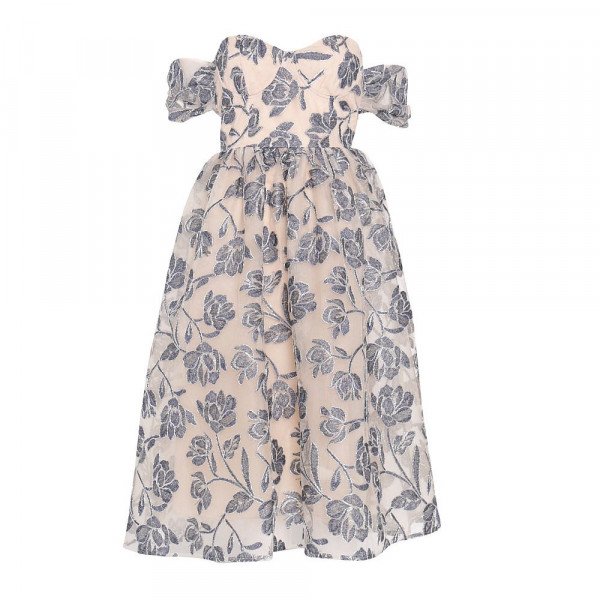 True Decadence Embroidery Bardot Midaxi Skater Dress