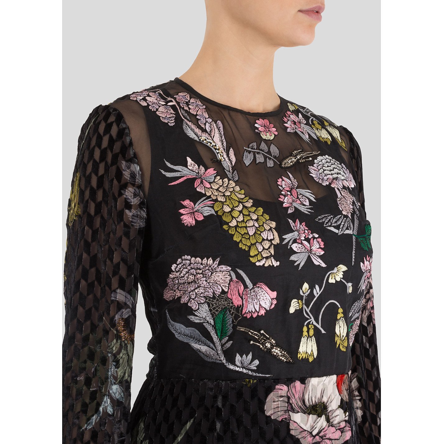 Markus Lupfer Mina Embroidered Velvet Devore Dress