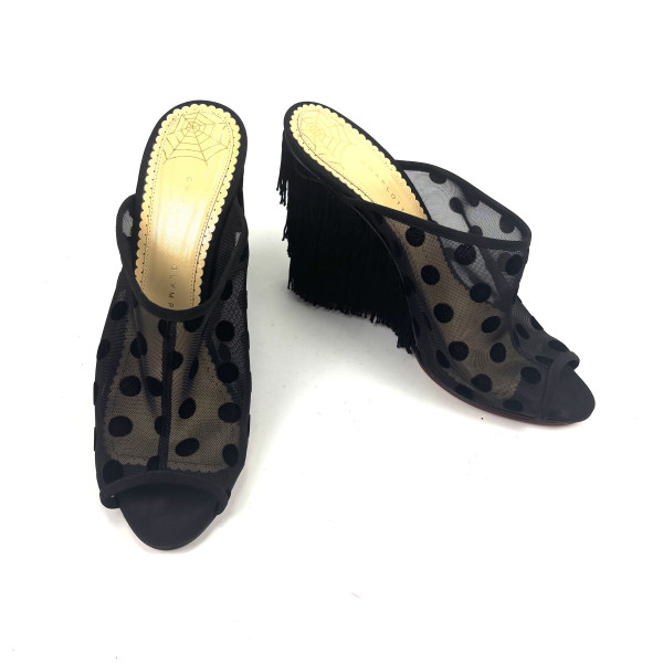 Charlotte Olympia Black Polka Dot Fringe Wedges