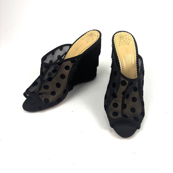 Charlotte Olympia Black Polka Dot Fringe Wedges