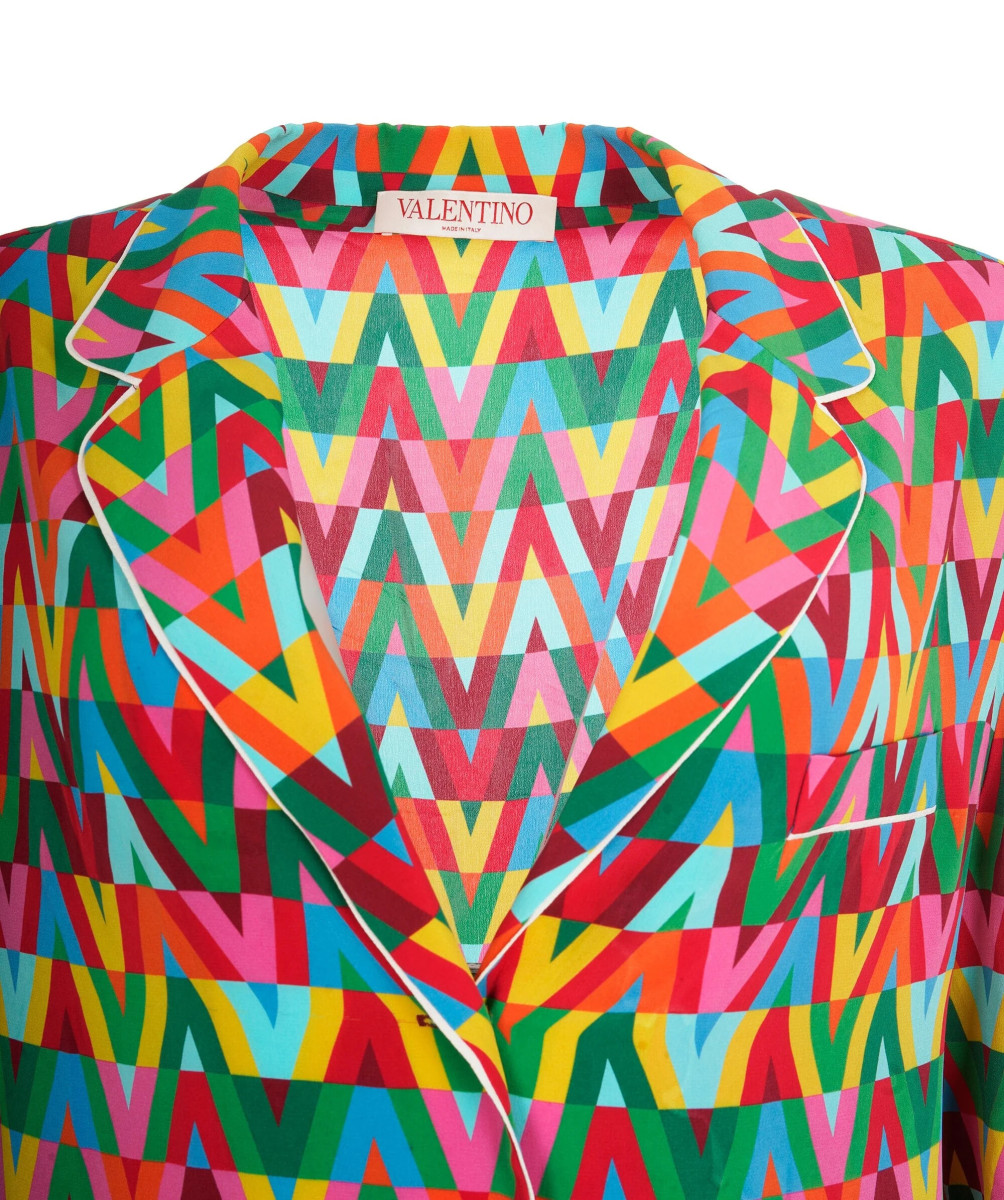 Valentino Valentino Multicolor Optical V Print Silk Pyjama Co-Ord