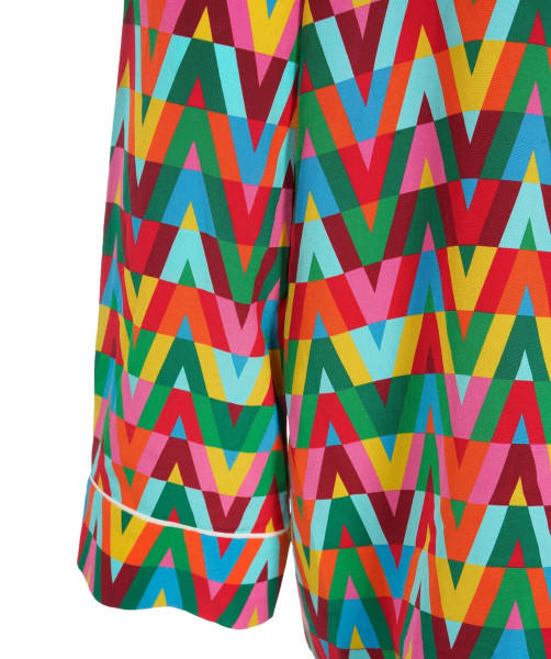 Valentino Valentino Multicolor Optical V Print Silk Pyjama Co-Ord