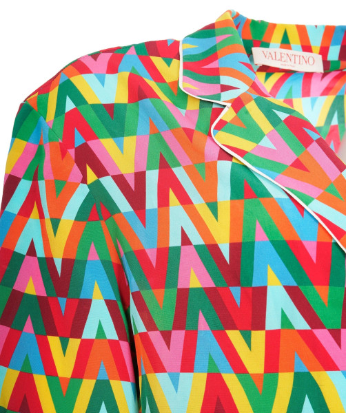 Valentino Valentino Multicolor Optical V Print Silk Pyjama Co-Ord