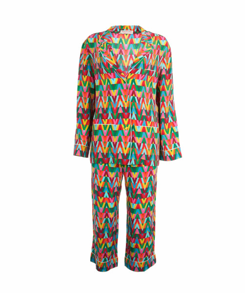 Valentino Valentino Multicolor Optical V Print Silk Pyjama Co-Ord