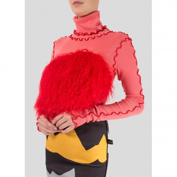 Minnanhui Faux Fur-Detail Polo Neck Top