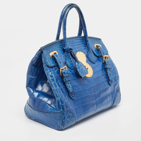 Ralph Lauren Blue Shine Crocodile Ricky Tote