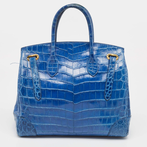 Ralph Lauren Blue Shine Crocodile Ricky Tote