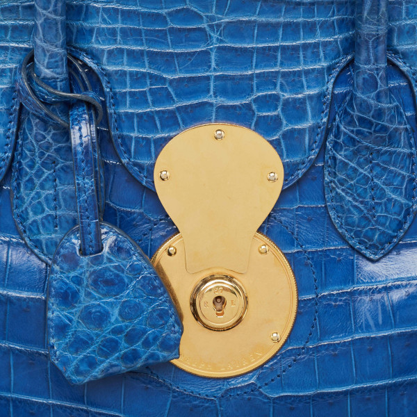 Ralph Lauren Blue Shine Crocodile Ricky Tote