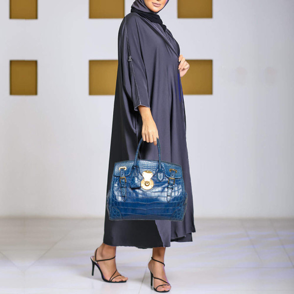 Ralph Lauren Blue Shine Crocodile Ricky Tote