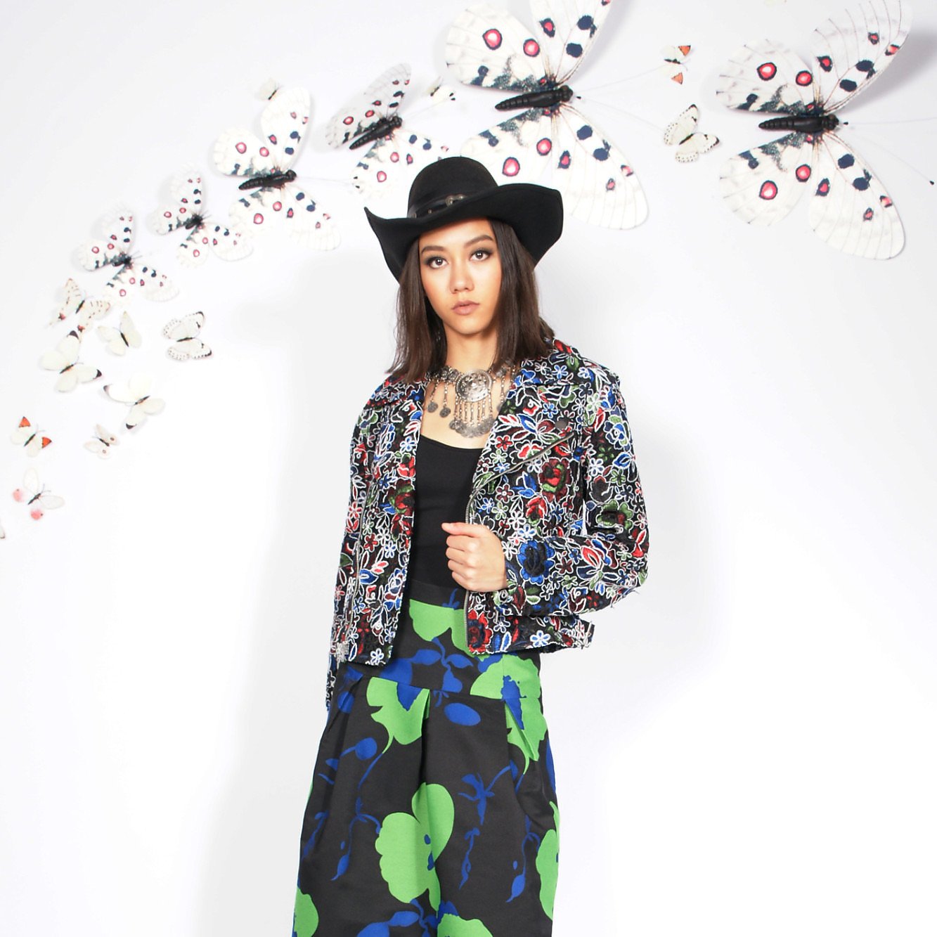 Syra J Biker Jacket With Flower Embroidery