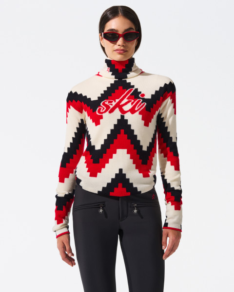 Perfect Moment Chevron Merino Wool Turtleneck Sweater