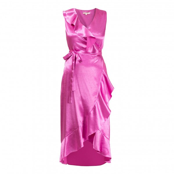 Maje Ripple Ruffled Satin Wrap Dress