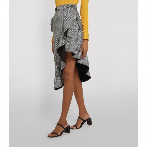 Self-Portrait Check Flounce Midi Skirt