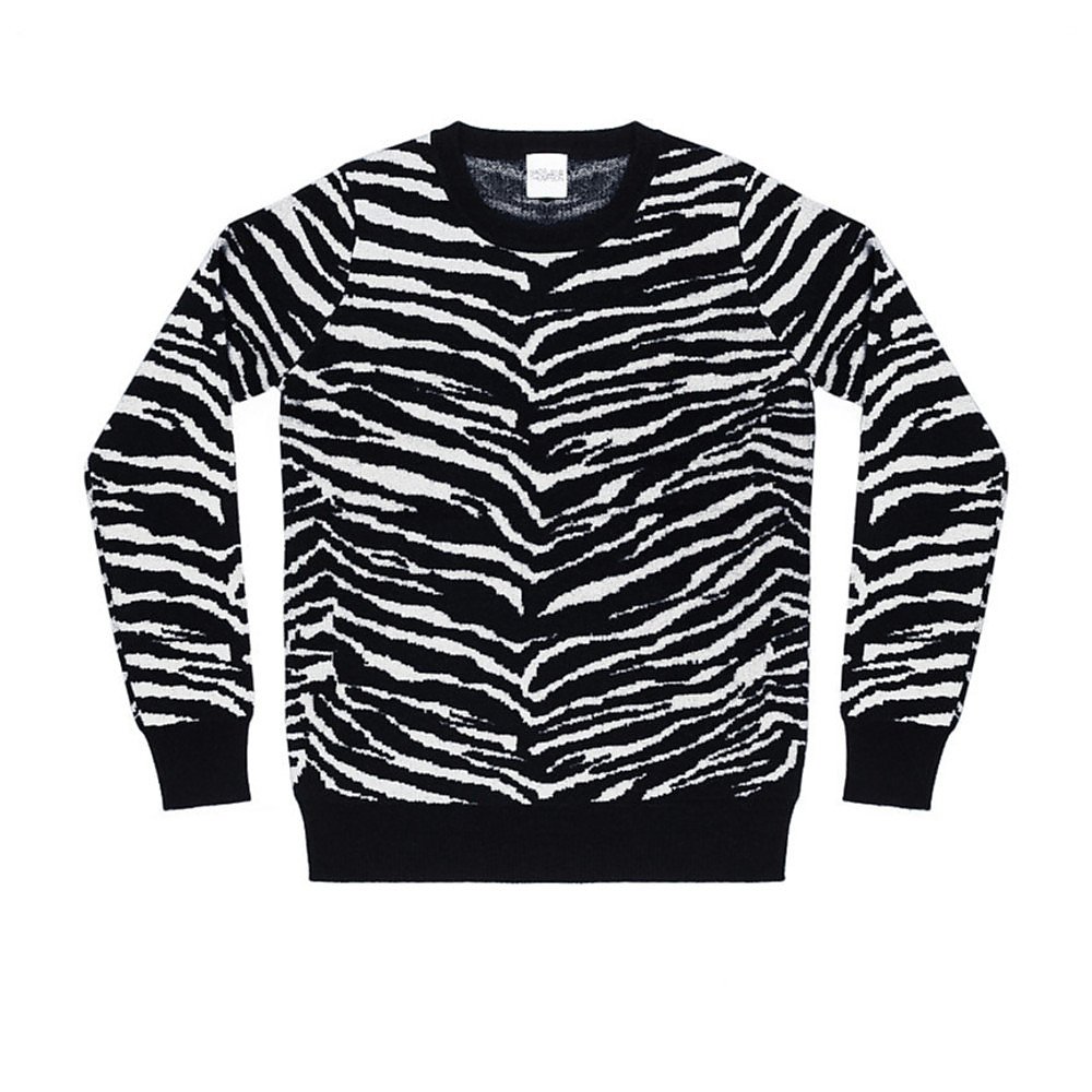 striped wool intarsia sweater with appliqués