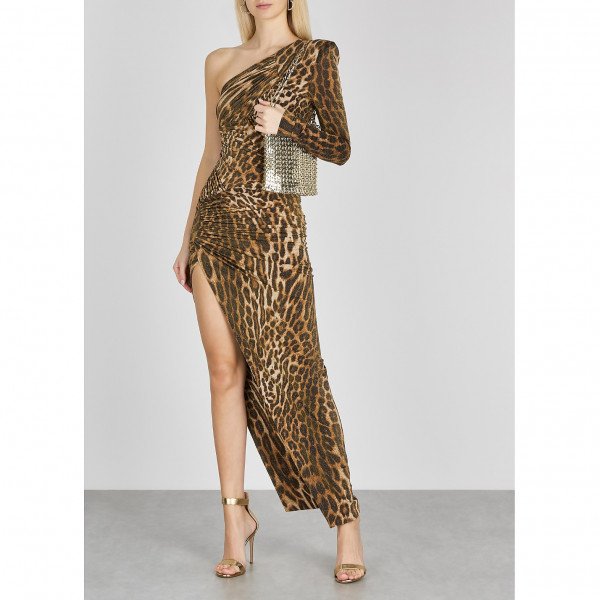 Alexandre Vauthier Leopard-Print One Shoulder Metallic Jersey Gown