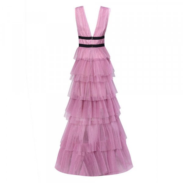 True Decadence Plunge Front Tulle Layered Maxi Dress