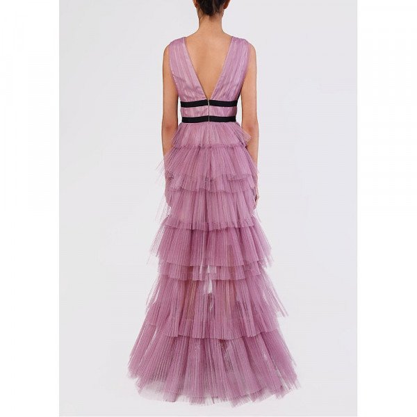 True Decadence Plunge Front Tulle Layered Maxi Dress