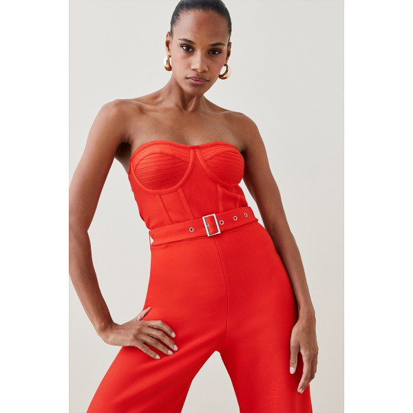 Karen Millen Bustier Bandage Knit Wide Leg Jumpsuit