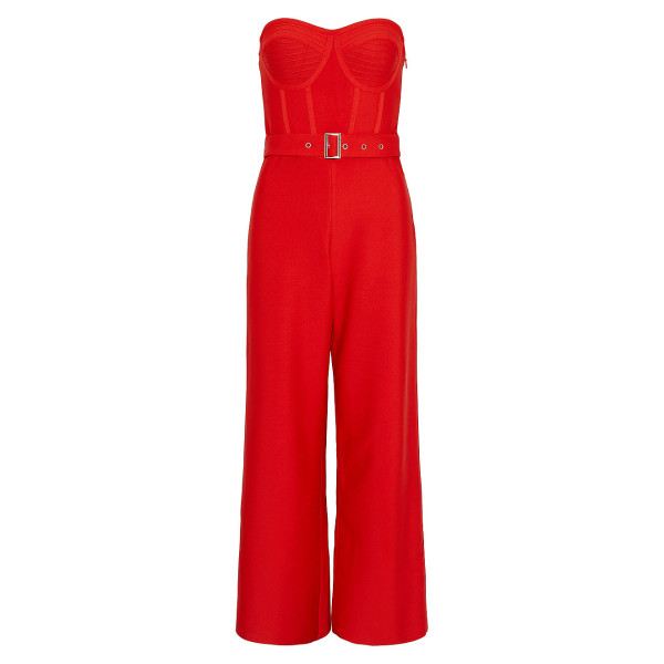 Karen Millen Bustier Bandage Knit Wide Leg Jumpsuit