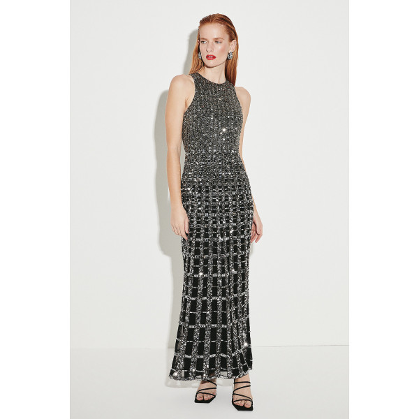 Karen Millen Premium Crystal Embellished Open Back Maxi Dress