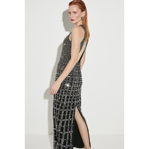 Karen Millen Premium Crystal Embellished Open Back Maxi Dress