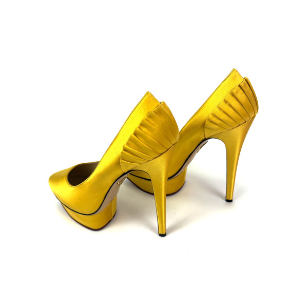 Charlotte Olympia Yellow Satin Blake Pleated Pumps