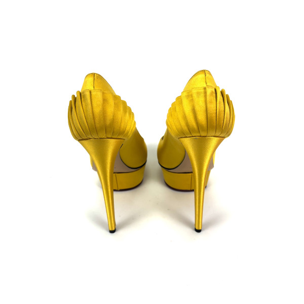 Charlotte Olympia Yellow Satin Blake Pleated Pumps