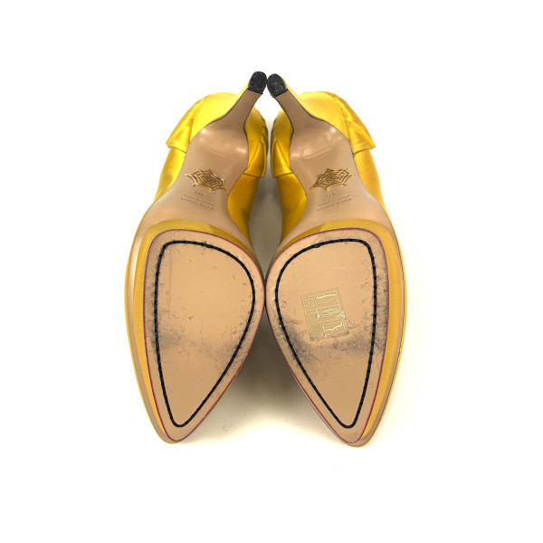 Charlotte Olympia Yellow Satin Blake Pleated Pumps
