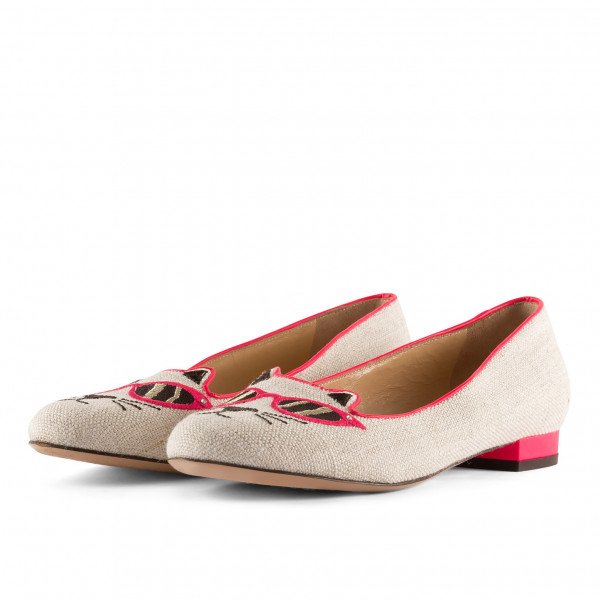 Charlotte Olympia Canvas Kitty Flats