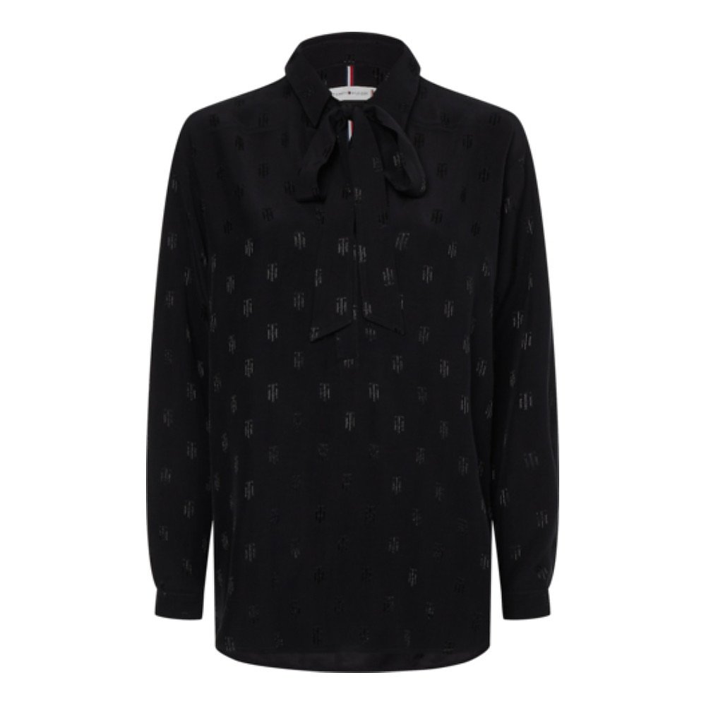 Tommy Hilfiger Viscose Tie-Neck Monogram Regular Fit Blouse