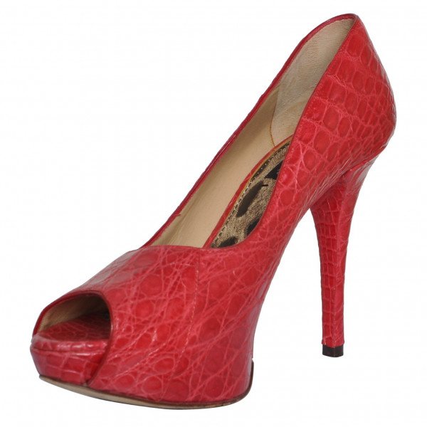 DOLCE & GABBANA Snakeskin Peep Toe Pumps