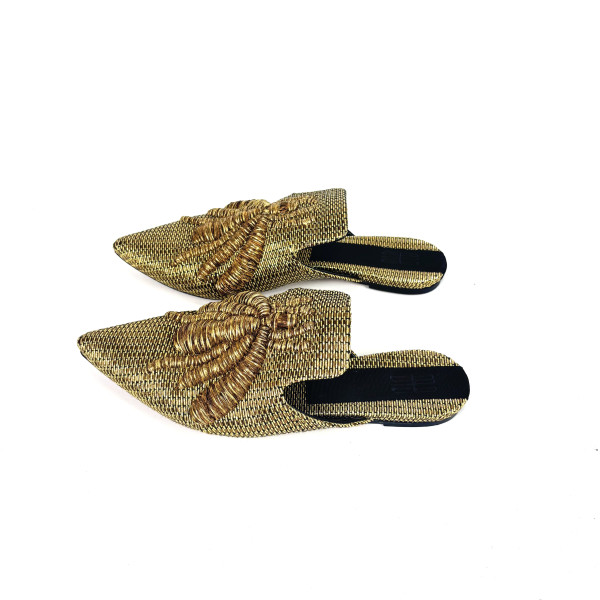 Sanayi Metallic Raffia Embroidered Bee Mules