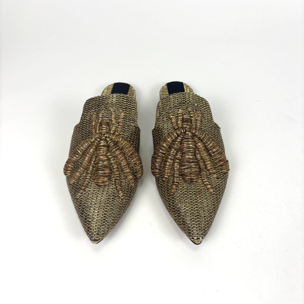 Sanayi Metallic Raffia Embroidered Bee Mules