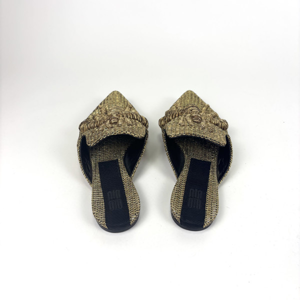 Sanayi Metallic Raffia Embroidered Bee Mules