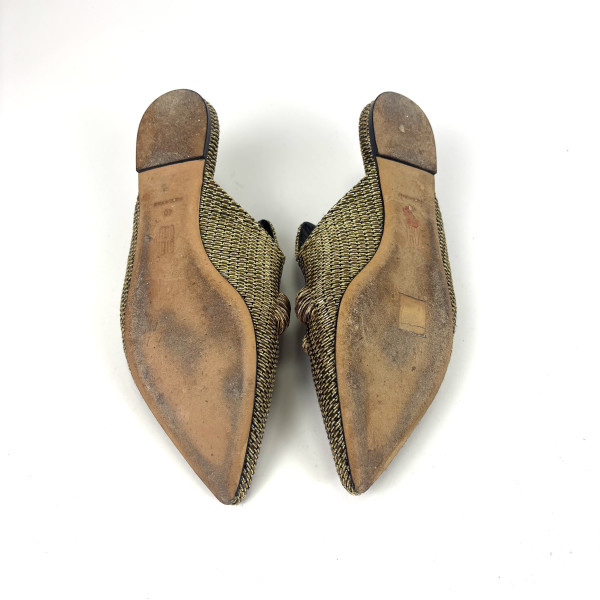 Sanayi Metallic Raffia Embroidered Bee Mules