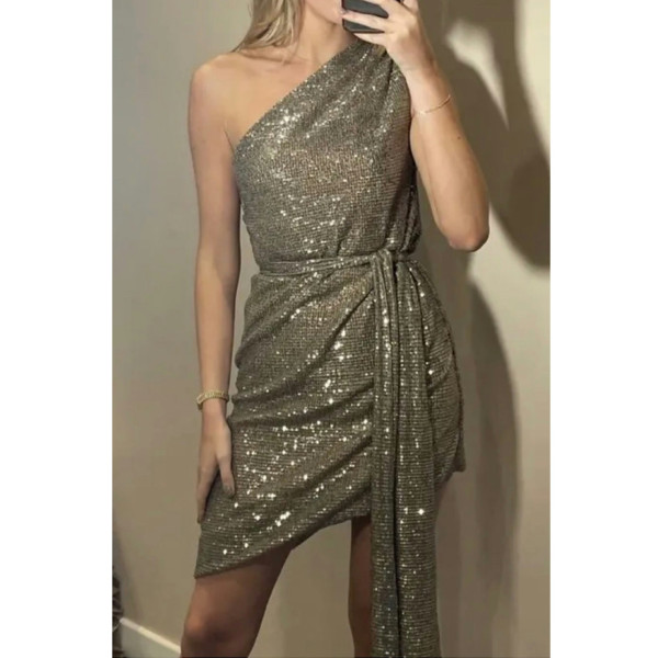 Odd Muse Odd Muse Gold Sequin One Shoulder Mini Dress