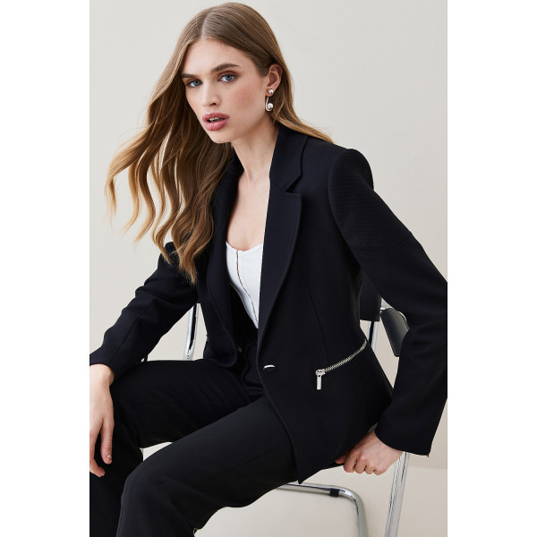 Karen Millen Compact Stretch Biker Detail Tailored Jacket