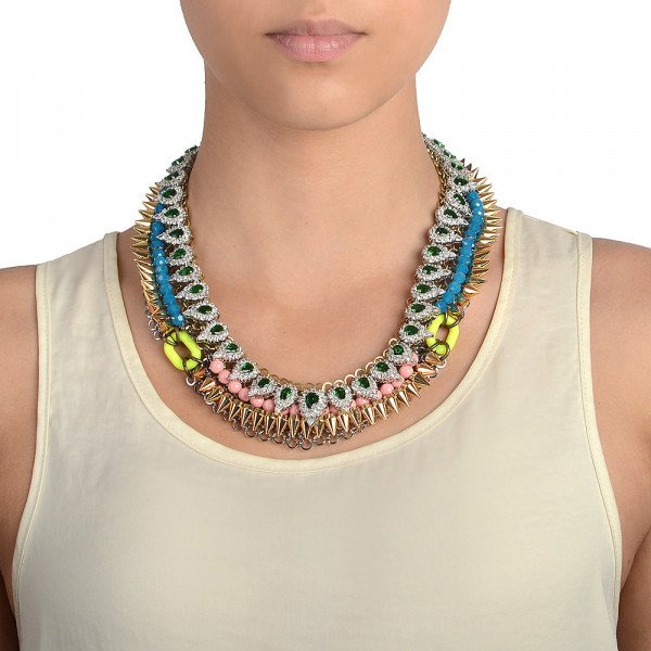 Venna Pink Multi Emerald Teardrop Choker