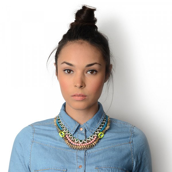 Venna Pink Multi Emerald Teardrop Choker
