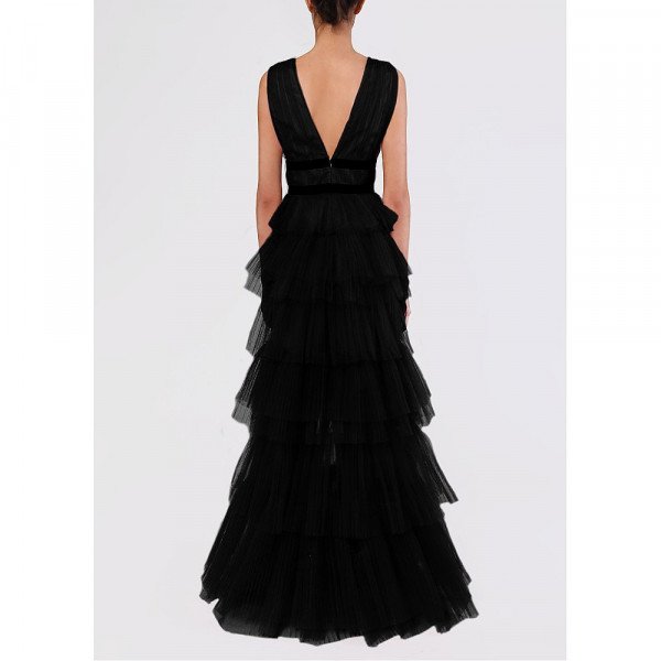 True Decadence Plunge Front Tulle Layered Maxi Dress