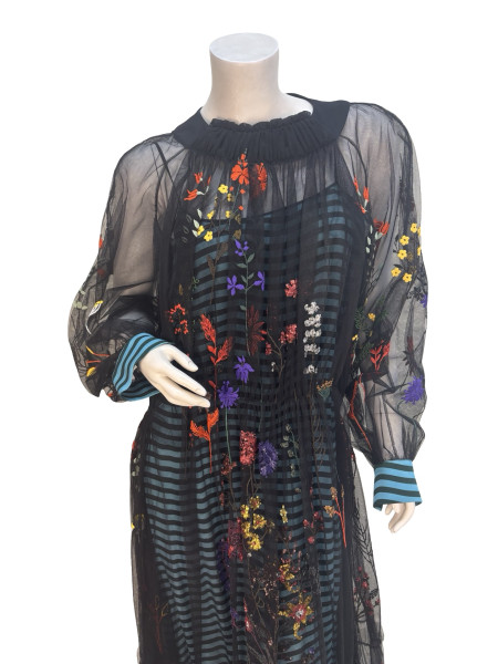 Fendi Blue Stripe Dress with Embroidered Mesh Overlay (2016)