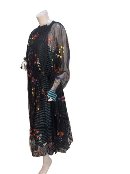 Fendi Blue Stripe Dress with Embroidered Mesh Overlay (2016)