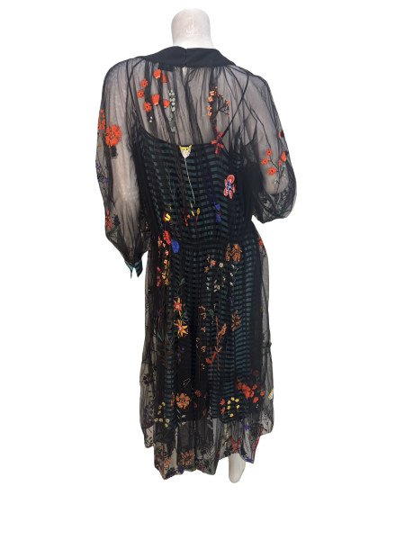 Fendi Blue Stripe Dress with Embroidered Mesh Overlay (2016)