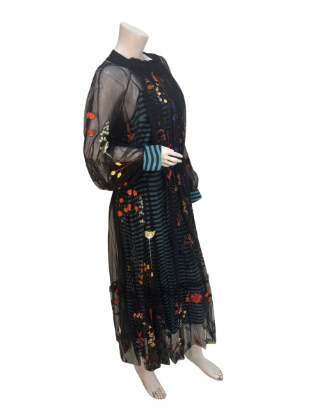 Fendi Blue Stripe Dress with Embroidered Mesh Overlay (2016)