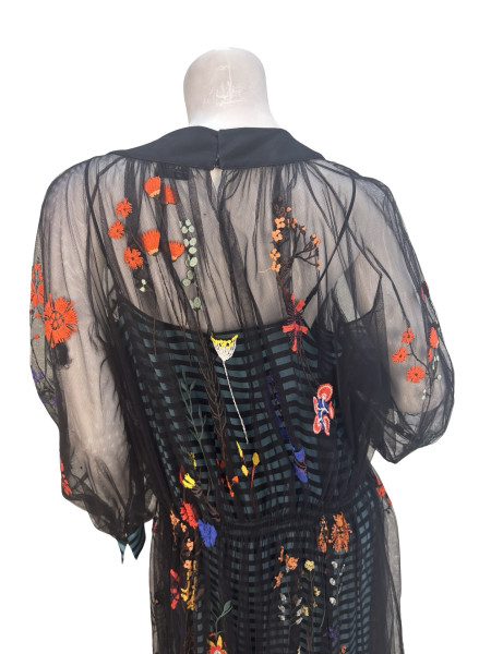 Fendi Blue Stripe Dress with Embroidered Mesh Overlay (2016)