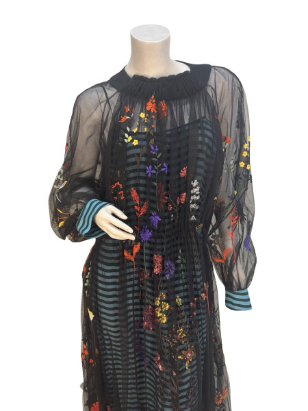 Fendi Blue Stripe Dress with Embroidered Mesh Overlay (2016)