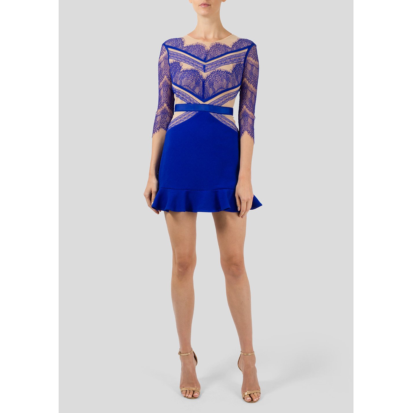 Three Floor Lace with Mini Dress with Ruffle Skirt